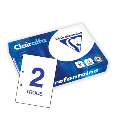 Ramette 500 Feuilles Papier Perforé 2 Trous 80g A4 210x297 mm Certifié PEFC Blanc - Clairefontaine