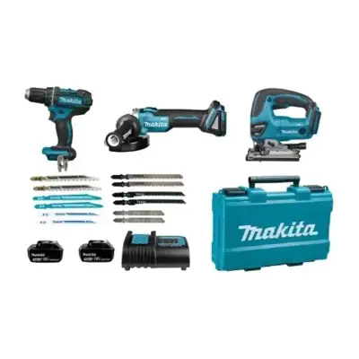 Pack 3 outils 18 V LXT (DDF482SFE+DJV180ZX+DGA504Z) + 2 batteries 3 Ah + chargeur + coffret synthétique - MAKITA - LOT0337