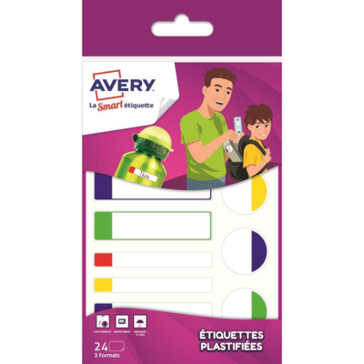 Sachet de 24 étiquettes plastifiées basiques couleurs assories - Avery