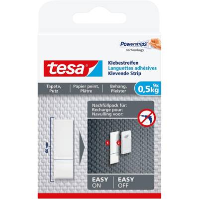 Pack 9 Languettes Powerstrips Adhésives Papier peint - Plâtre 0,5Kg - TESA