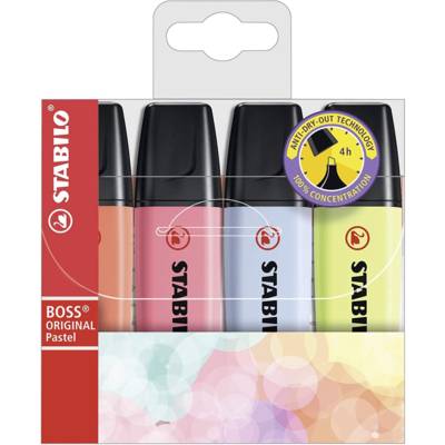 Etui de 4 Surligneurs BOSS ORIGINAL Pastel corail rose bleu citron - STABILO