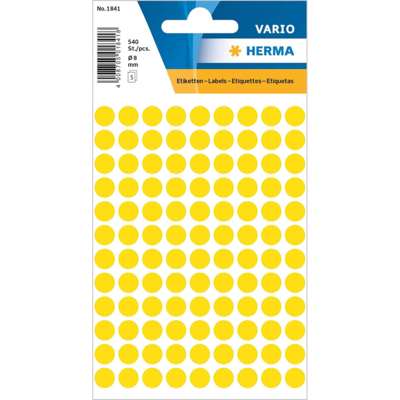 Etui 540 étiquettes multi-usages diamètre 8 mm jaune - HERMA