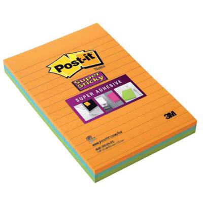 Lot 3 blocs 45 f super Sticky ligné 10,2x15,2cm Coloris néon - Post-it