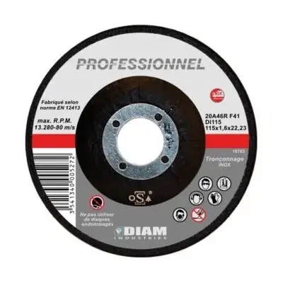 Disque abrasif diam.115 X 1.6 X 22.23 inox - DIAM INDUSTRIES - DI115/22