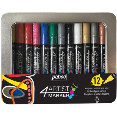 Boîte métal 12 Marqueurs peinture 4ARTIST pointe ogive 4 mm - PÉBÉO