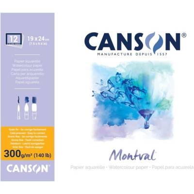 Bloc papier aquarelle "Montval" 190 x 240 mm 300g 12 feuilles - CANSON