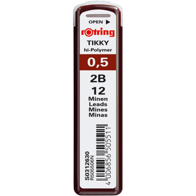Mines pour porte-mines Tikky 0,5 mm, graduation: 2B - Rotring
