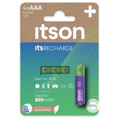 Boîte de 4 piles rechargeables AAA Pro NiMH prêtes à l'emploi, 800 mAh, idéales pour horloges, torches, télécommandes - ITSON