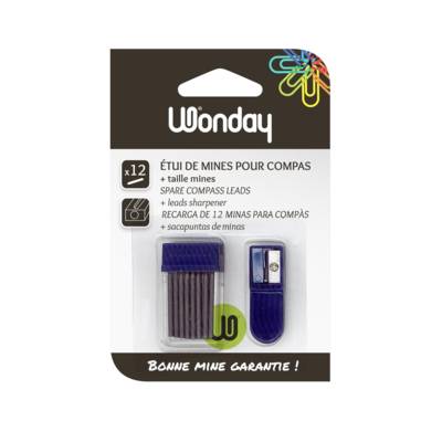 Etui de 12 Mines 2 mm pour Compas. Avec taille-mines - WONDAY