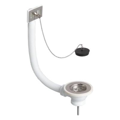 Bonde évier grille inox avec bouchon et chaînette - avec trop-plein - Gedimat - WIRQUIN
