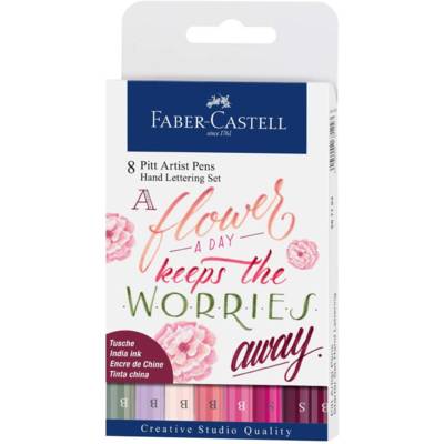Etui de 8 Feutres Pitt Artist Pen Letterage manuel India Ink Nuance de Rose - FABER-CASTELL