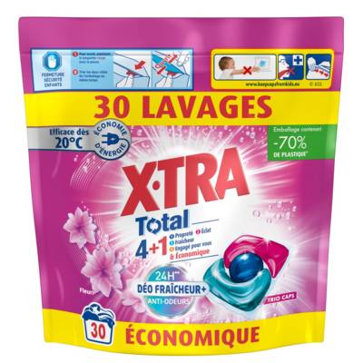 Lessive Trio-Capsule Total Déo Fraîcheur+ Fleuri x30 - X-TRA