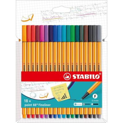 18 stylos-feutres pointe fine point 88 coloris intenses - STABILO