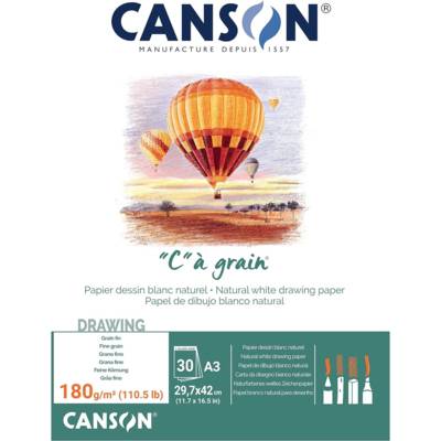 Bloc 30 Feuilles Papier Dessin C à Grain A3 180 g Blanc Naturel - CANSON