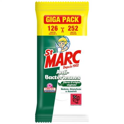 Lingettes nettoyante Désinfectante, Anti-Bactériennes, 126 lingettes - ST MARC