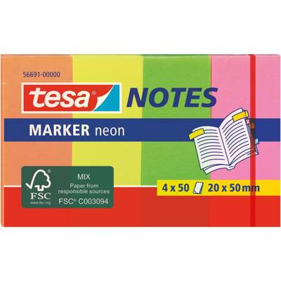 Lot de 4 x 50 Index repositionnable 50 x 20 mm Coloris Néon - TESA