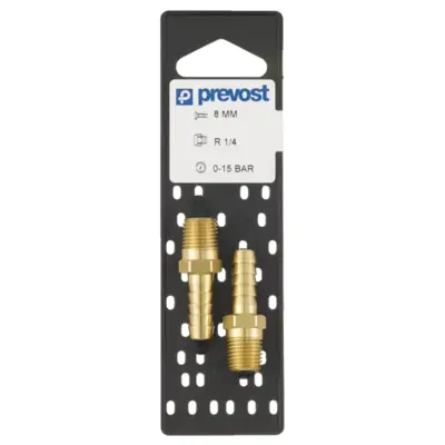 Jonction PREVOST pour tuyau - Filetage conique mâle - Ø8 mm - R1/4 - JFT 1408P2