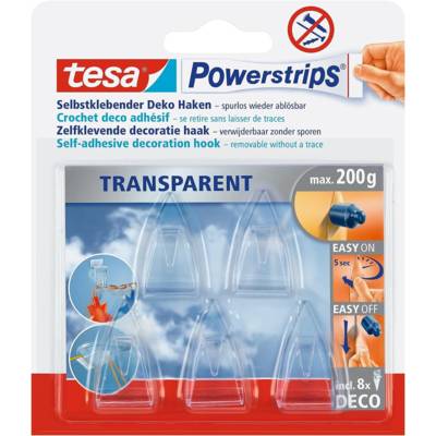 Etui 5 crochets + 8 languettes Powerstrips Transparent Max 0,2 kg - TESA
