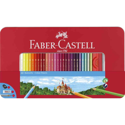 Etui de 60 Crayons de couleurs hexagonaux CASTLE + 2 crayons, taille-crayon et gomme - Faber-Castell