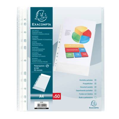Sachet de 50 Pochettes A4 perforées en polypropylene graine 5/100e - EXACOMPTA