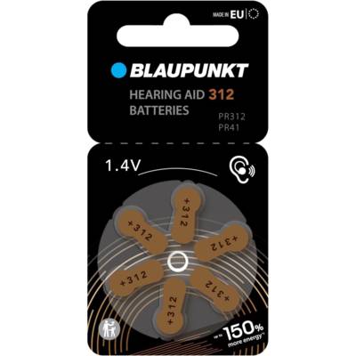 Pack 6 Piles Auditives PR312 PR41 Zinc Air Idéal ITC, RITE, miniBTE - BLAUPUNKT