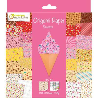Pack 60 feuilles Origami 20x20 cm 70G (30 motifs x 2 feuilles) Sweets - AVENUE MANDARINE