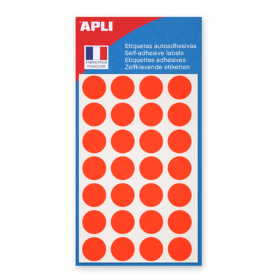 Sachet de 140 étiquettes Gommettes de signalisation Rondes 15 mm Rouge Fluo - Apli-Agipa