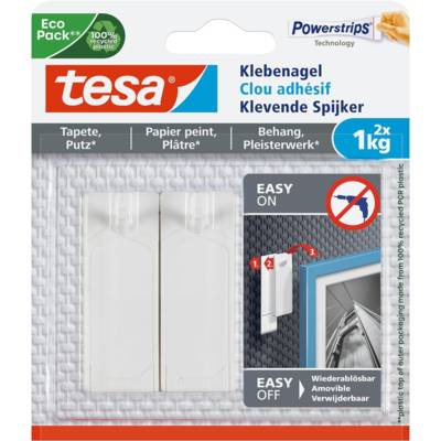 Pack 2 Clous Adhésif Powerstrips 6 Languettes pour papier peint et plâtre 1 Kg - TESA