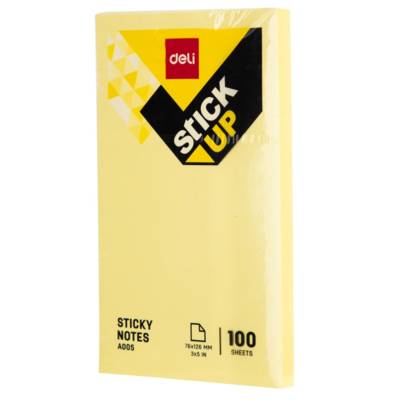 Stick Up Notes adhésives repositionnables 76×126mm - 100 feuilles jaunes - Deli