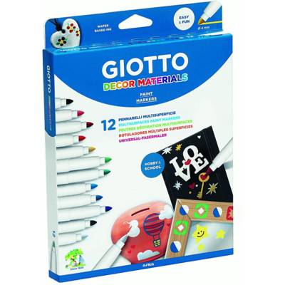 Etui de 12 feutres DECOR MATERIALS multisurfaces pointe moyenne assorties - GIOTTO