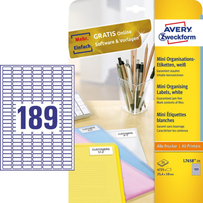 Lot de 4725 etiquettes Mini 25,4 x 10 mm sur 25 Feuilles Blanc - AVERY Zweckform