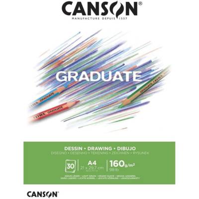 Bloc 30 Feuilles Dessin GRADUATE MIXED A4 160g Grain Léger Blanc - CANSON