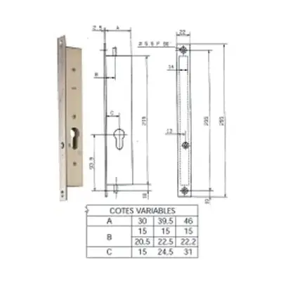 Serrure à encastrer 2 points haut et bas METALUX N30-30 mm - axe 15mm - Sans gâche - F130303000 - METALUX SAS