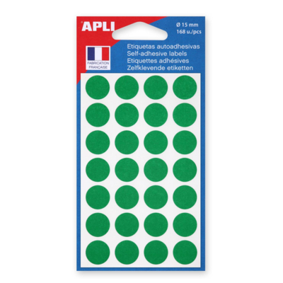 Sachet de 168 étiquettes Gommettes de signalisation Rondes 15 mm Vert - Apli-Agipa