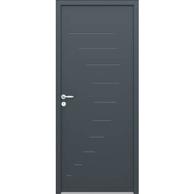 Porte d'entrée acier TRAM gris dormant 60 mm avec tapées pour isolation 100 mm - 215 x 90 cm - Gedimat - WIBAIE