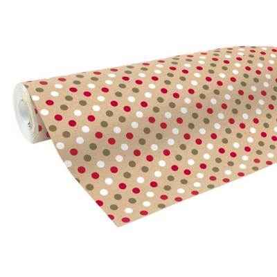 Rouleau Papier Cadeau Kraft 0,7 x 50 m Noël pois rouge blanc or - CLAIREFONTAINE