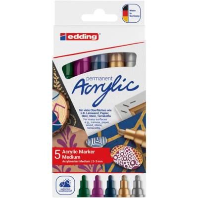 Marqueur acrylique moyen 5100 set de 5 Assortis festifs 2-3 mm - EDDING