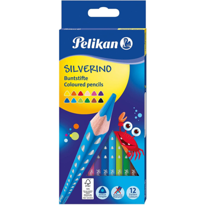 Crayon de couleur triangulaire SILVERINO fin, étui - Pelikan
