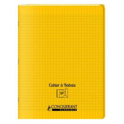 Cahier à rabat agrafé 24x32cm 96P 90G grands carreaux polypro jaune - CONQUÉRANT