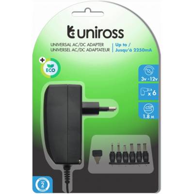 Alimentation Universelle, Tension réglable 3V-12V, avec 6 adaptateurs, Max. 2250mA 27W - UNIROSS