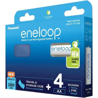 Eneloop Pack 4 Piles Rechargeables Mignon AA 2000 mAh + boîte pour batteries - PANASONIC
