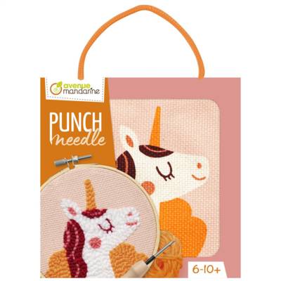 Kit Point De Croix Enfant Punch Needle- Licorne - D 18 Cm Rose - AVENUE MANDARINE