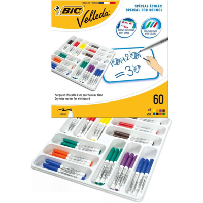 Class pack 60 Feutres tableau blanc effaçable 1741 Pte Medium Couleurs Assorties - Velleda