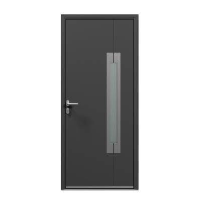 Porte d'entrée alu ODISHA gris anthracite/blanc dormant 63 mm avec tapées pour isolation 160 mm - 215 x 90 cm - Gedimat - GARDEN GATE