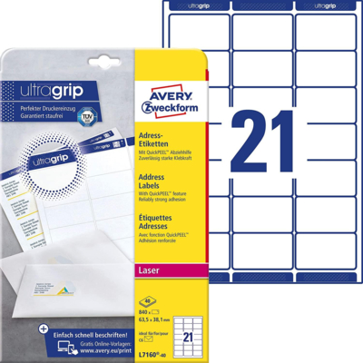 Boîte de 840 étiquettes laser blanc 63,5 x 38,1 mm - Avery
