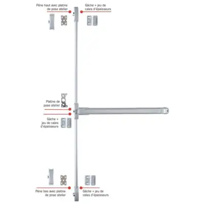 Serrure coupe-feu Push Idea 3 points latéraux ISEO barre grise 840 mm - Gris - 942608433TA - CAVERS ISEO