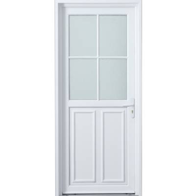 Porte d'entrée PVC EGINA blanc dormant 60 mm avec tapées pour isolation 140 mm - 215 x 90 cm - Gedimat - GIMM MENUISERIES