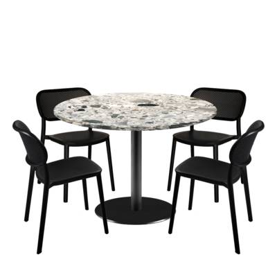 Lot table Ø120cm & 4 chaises - pied noir plateau terrazzo cepp - intérieur - RestooTab