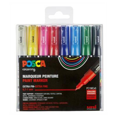 Set de 8 Marqueurs PC1MC pointe conique extra-fine Couleurs basiques - UNI-BALL