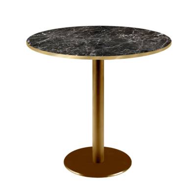 Table pied Doré Ø70cm marbre noir brillant chants laiton - intérieur - RestooTab